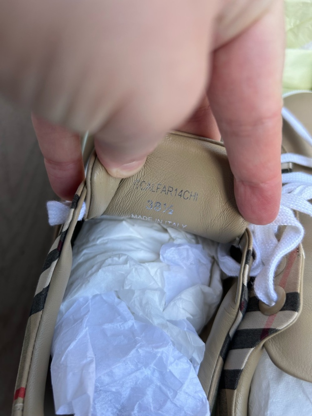 Burberry Beige/Tan Check Leather Low-Top Sneakers with White Soles - Picture 6 of 7